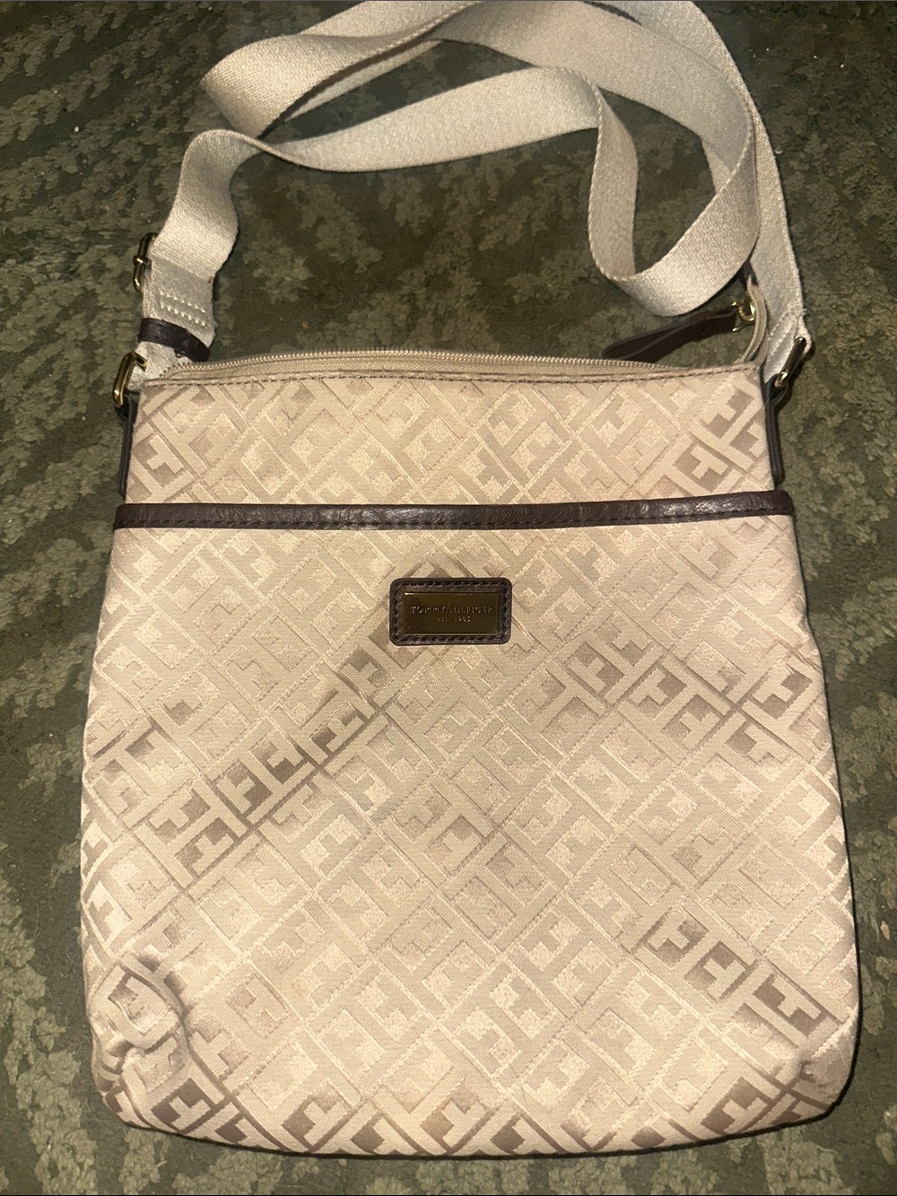 Tommy Hilfiger Cream Monogram Crossbody Bag